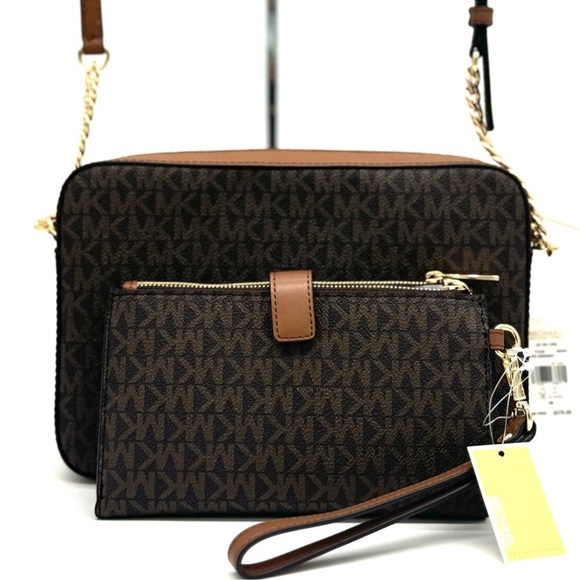 Michael Kors Large EW Crossbody Bag & Large Double Zip Wallet Brown - Picture 5 of 12